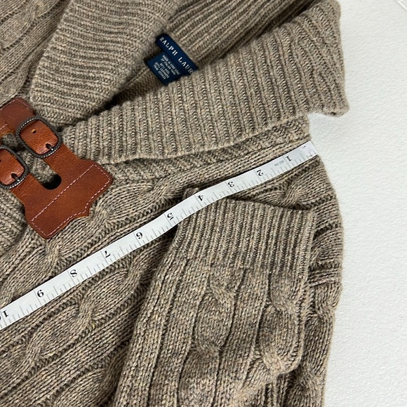 Ralph Lauren Blue Label Sz M Wool/Cashmere Shawl Neck Cardigan Taupe Buckle - Picture 10 of 12